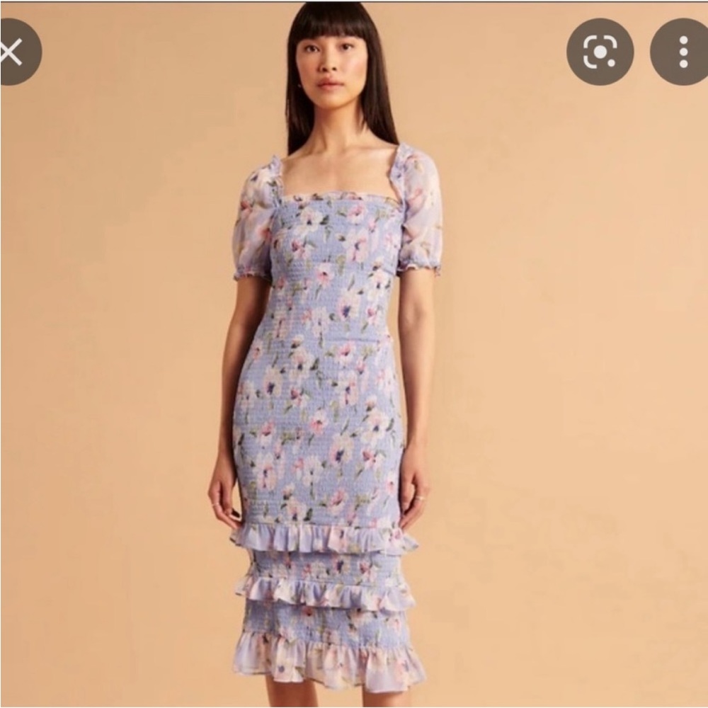 Abercrombie & Fitch Smocked BodyCon Midi Dress